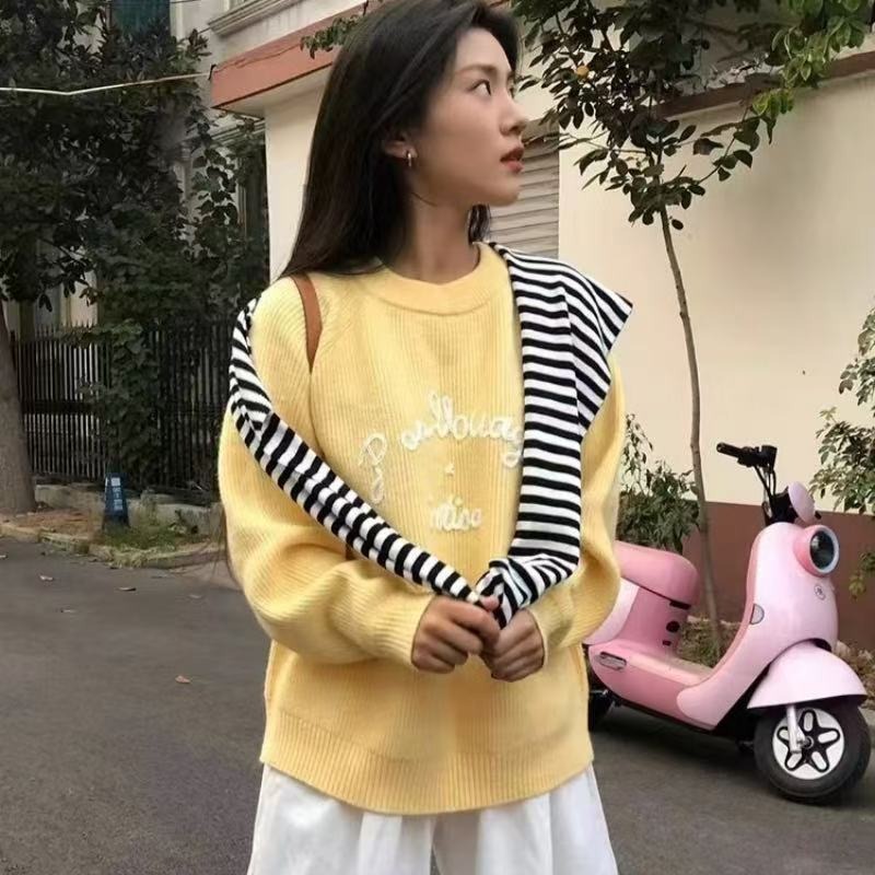 Round neck lazy autumn long sleeve sweater for women