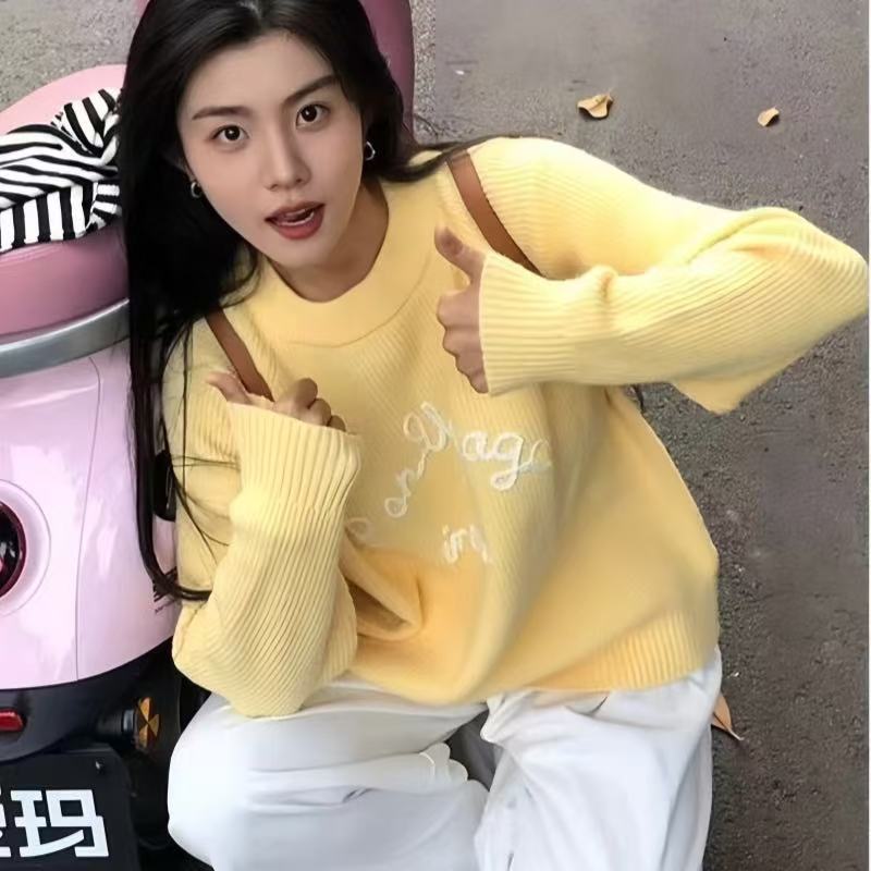 Round neck lazy autumn long sleeve sweater for women