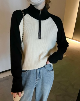 Short half zip hoodie mixed colors autumn tops for women