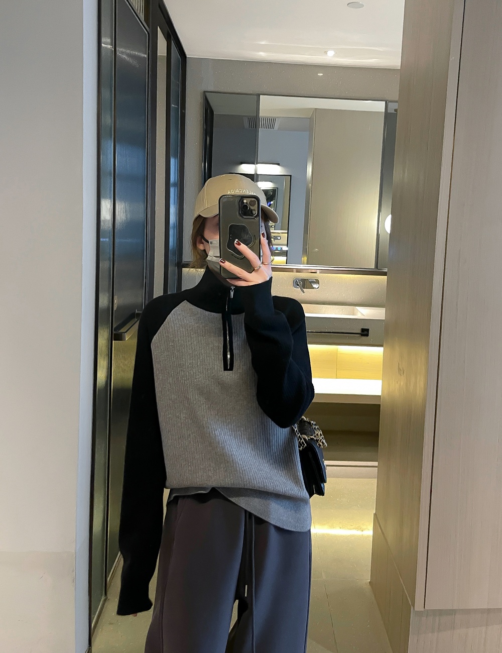 Short half zip hoodie mixed colors autumn tops for women