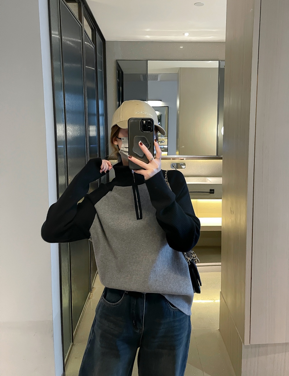 Short half zip hoodie mixed colors autumn tops for women