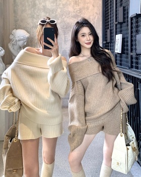 Temperament knitted shorts Casual sweater 2pcs set