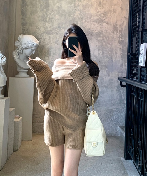 Temperament knitted shorts Casual sweater 2pcs set