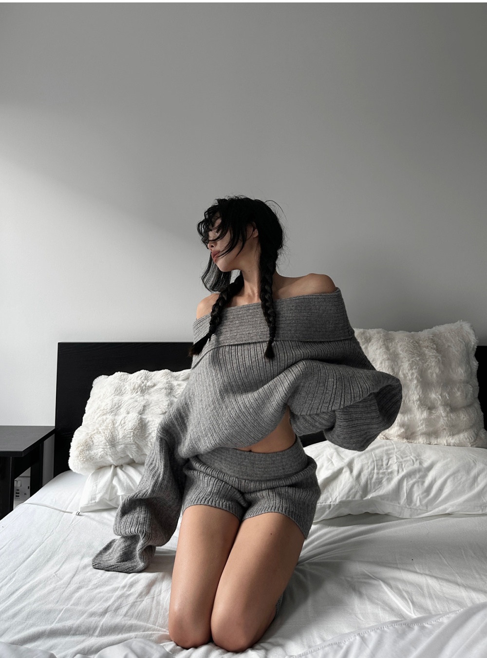 Temperament knitted shorts Casual sweater 2pcs set