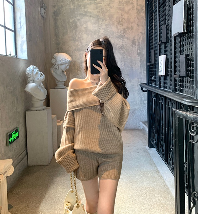 Temperament knitted shorts Casual sweater 2pcs set