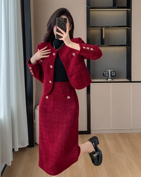 Chanelstyle tops single-breasted long skirt a set for women