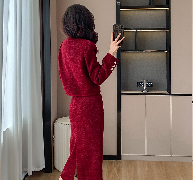 Chanelstyle tops single-breasted long skirt a set for women