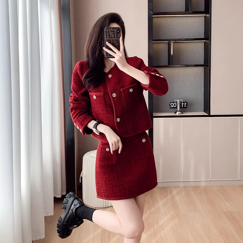 Fashion skirt chanelstyle coat 2pcs set