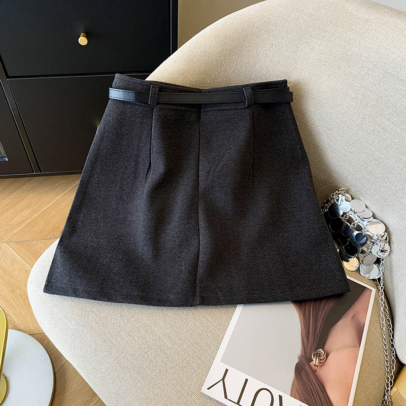 High waist A-line winter skirt simple pure short skirt