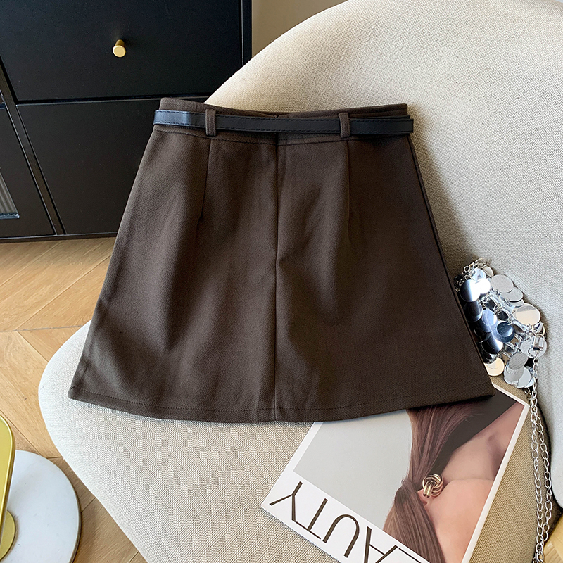 High waist A-line winter skirt simple pure short skirt