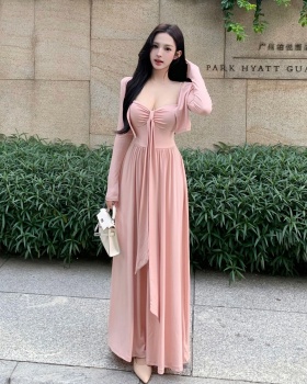 Enticement sexy autumn long dress A-line bow sling dress