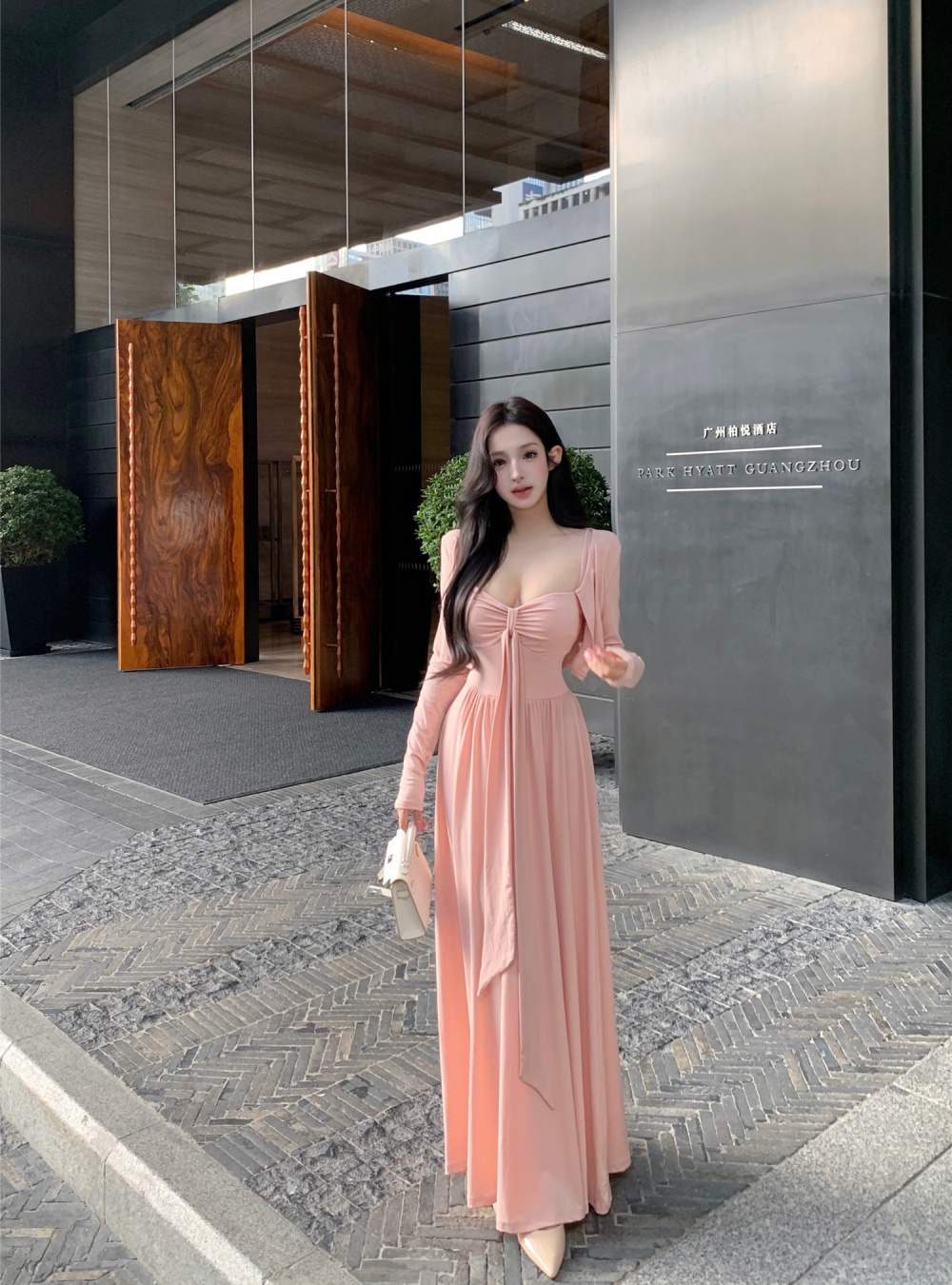 Enticement sexy autumn long dress A-line bow sling dress