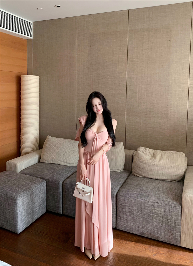 Enticement sexy autumn long dress A-line bow sling dress