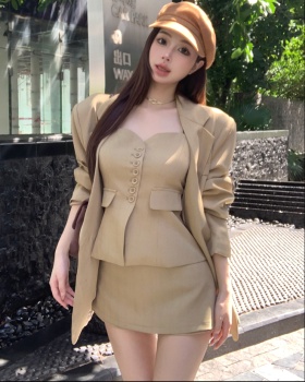 Korean style pinched waist vest loose short skirt 3pcs set