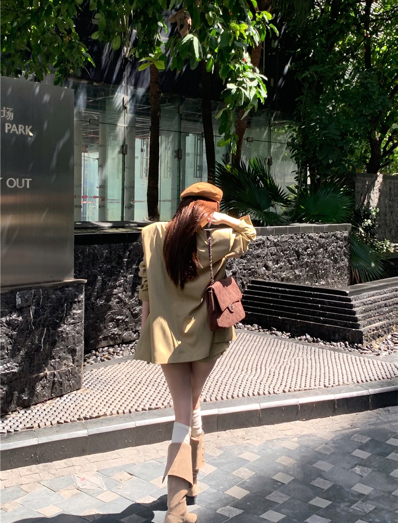 Korean style pinched waist vest loose short skirt 3pcs set