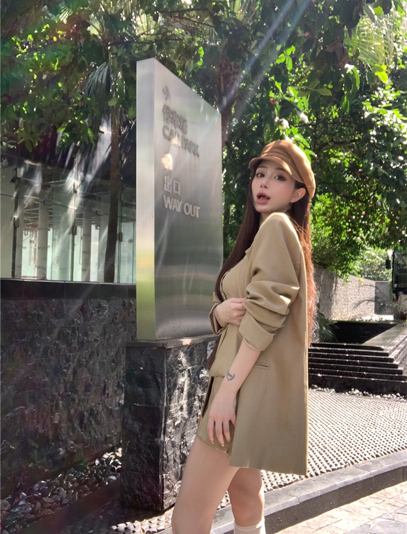 Korean style pinched waist vest loose short skirt 3pcs set