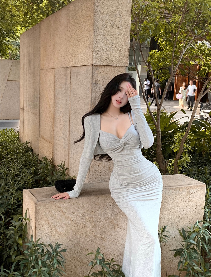 Short dress enticement cardigan 2pcs set
