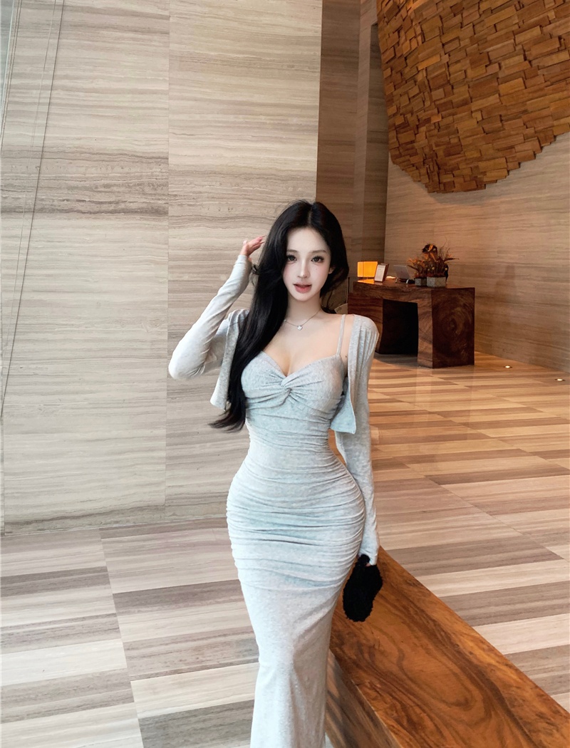 Short dress enticement cardigan 2pcs set