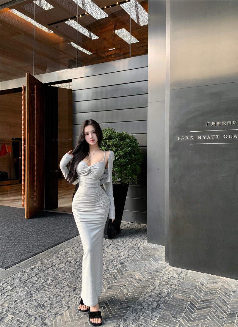 Short dress enticement cardigan 2pcs set