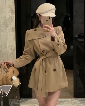 Double-breasted coat pinched waist windbreaker for women