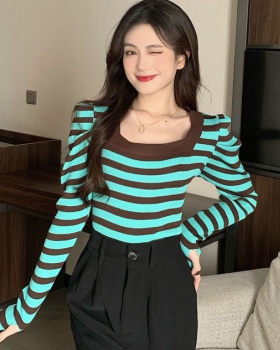Puff sleeve France style long sleeve tops
