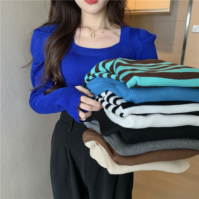 Puff sleeve France style long sleeve tops