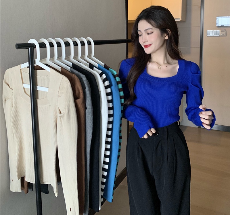 Puff sleeve France style long sleeve tops