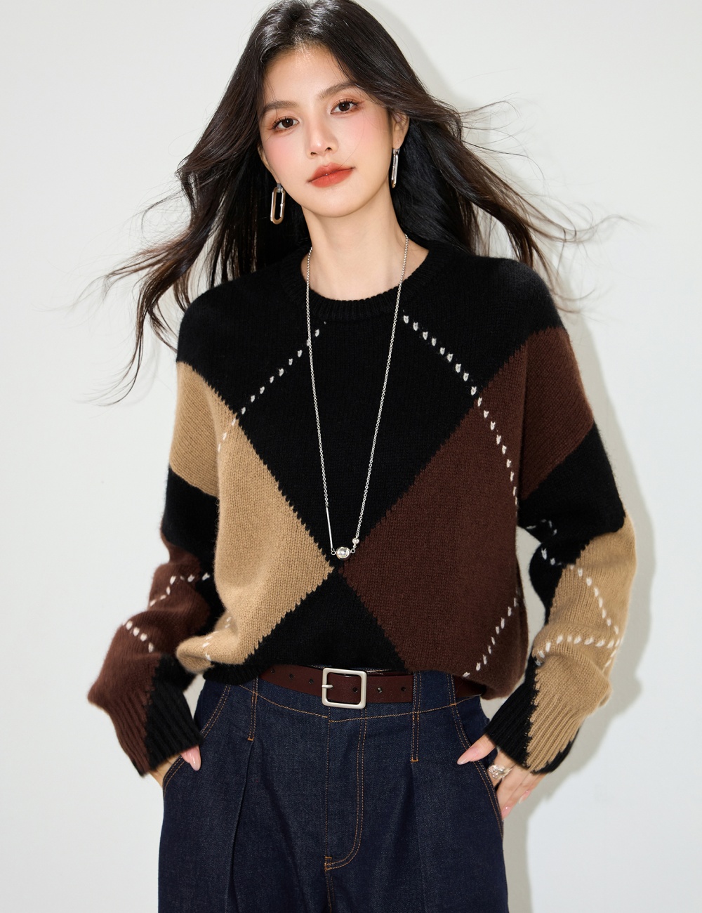 Autumn quilted niche Casual mixed colors sweater