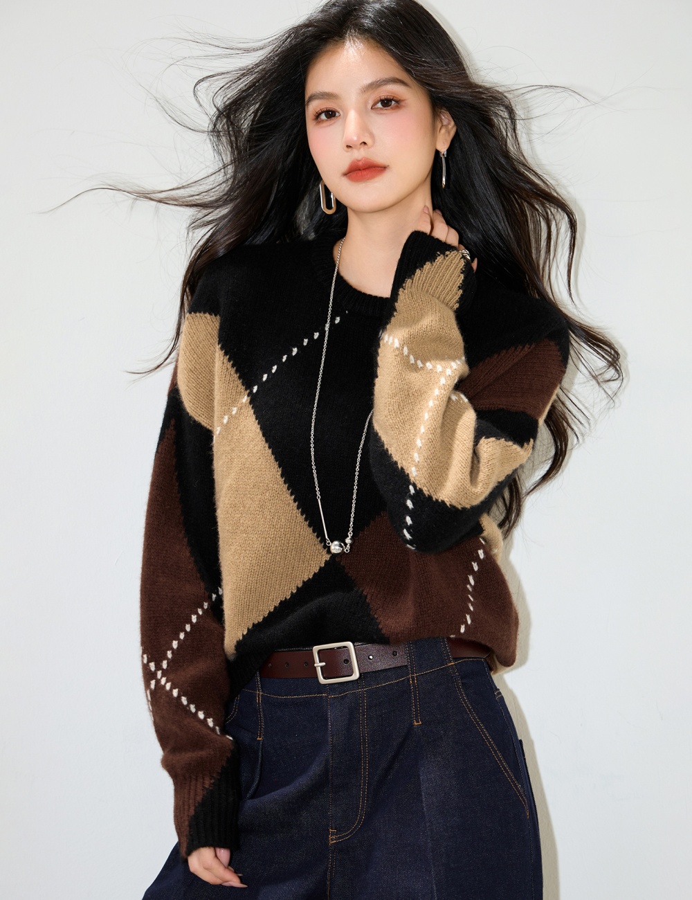 Autumn quilted niche Casual mixed colors sweater