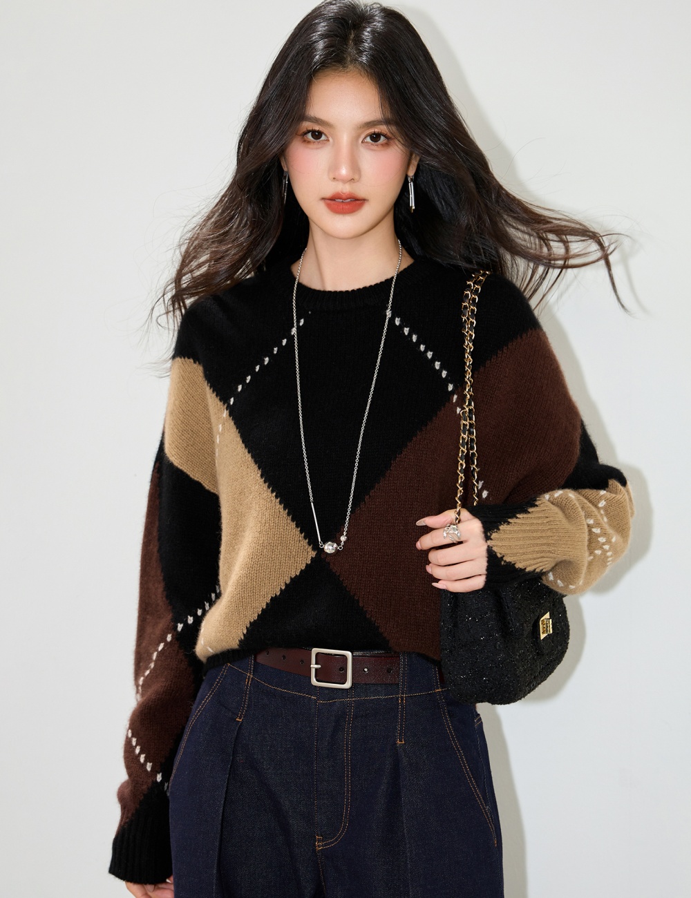Autumn quilted niche Casual mixed colors sweater