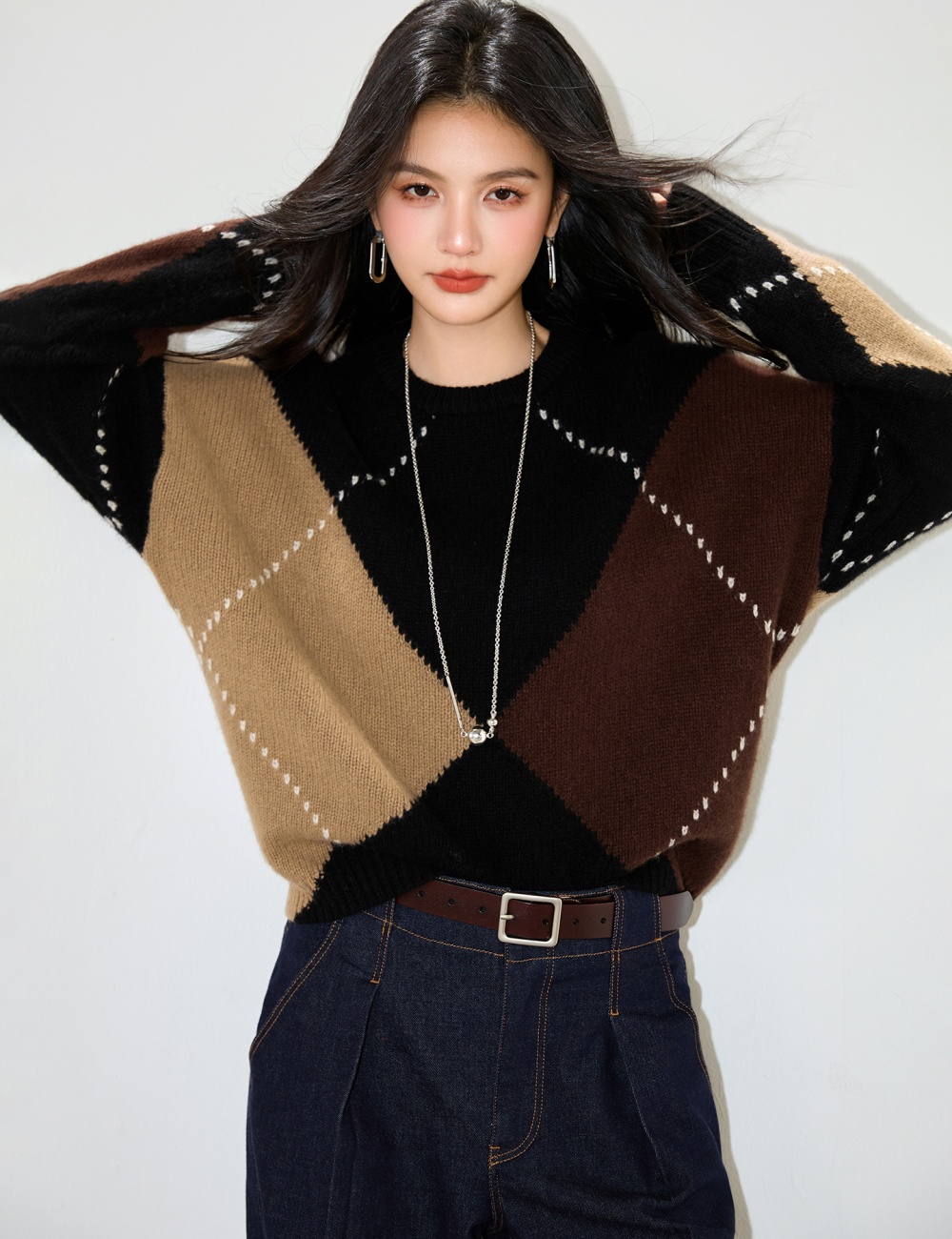 Autumn quilted niche Casual mixed colors sweater