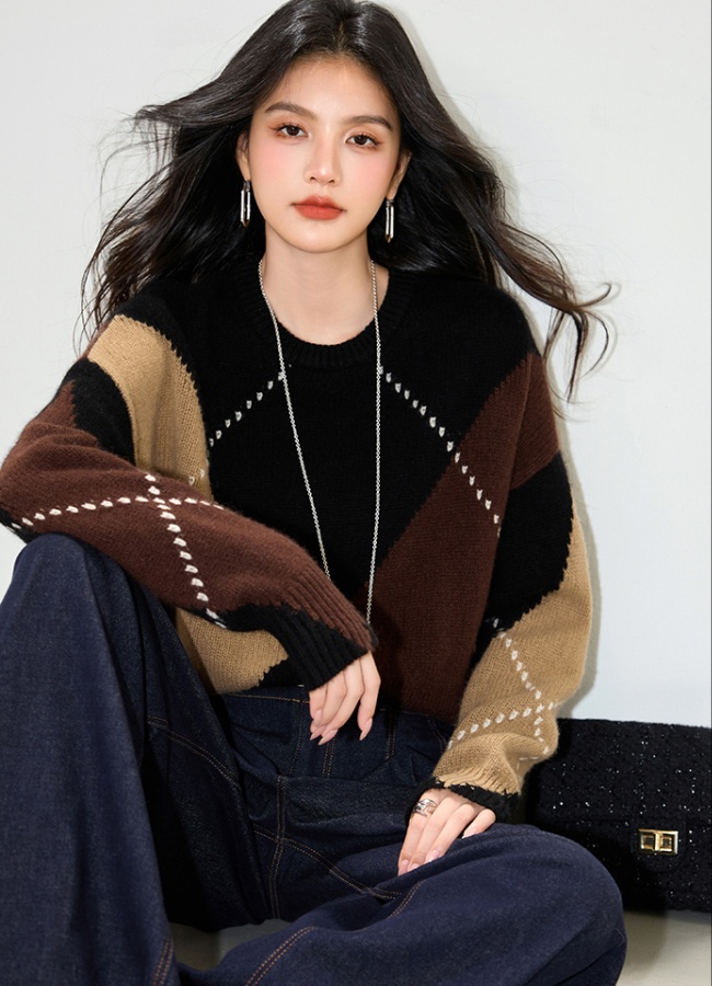 Autumn quilted niche Casual mixed colors sweater