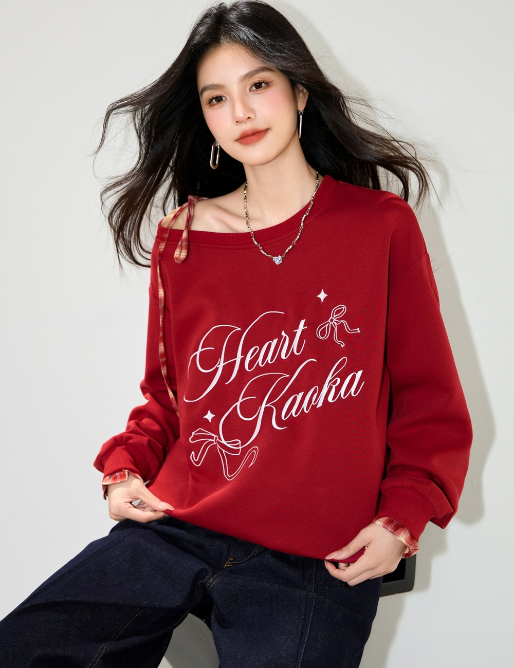 Niche American style hoodie Pseudo-two tops for women