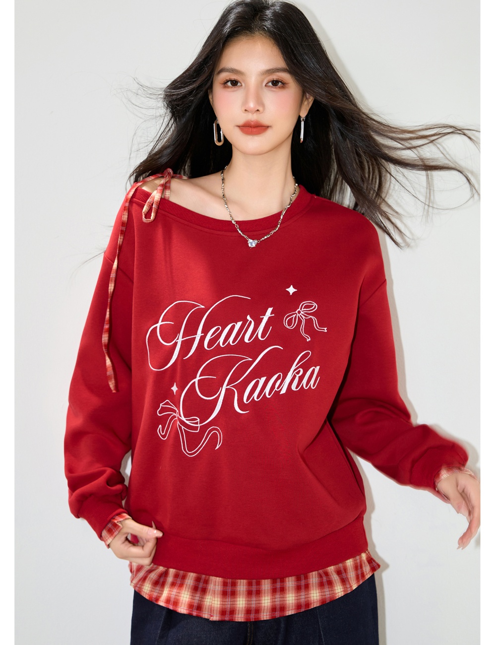 Niche American style hoodie Pseudo-two tops for women