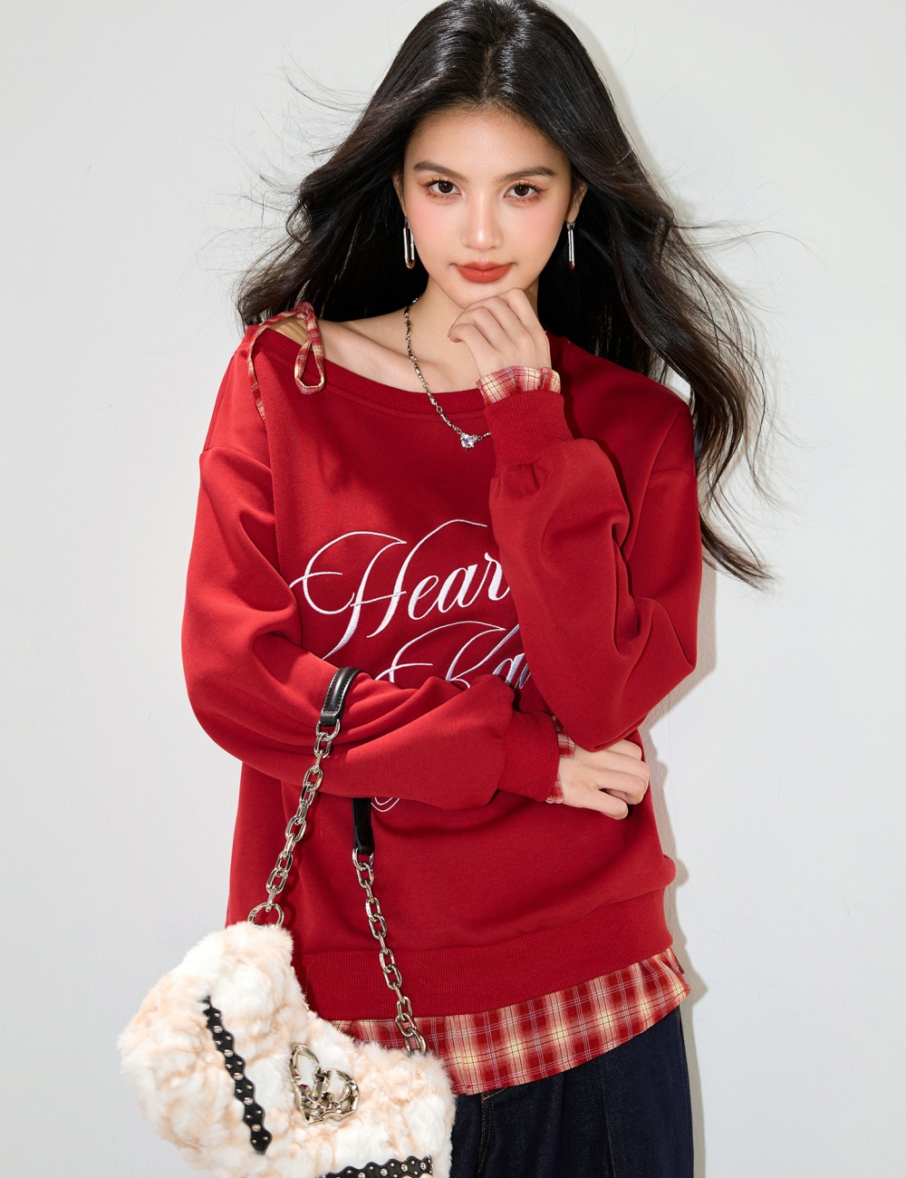 Niche American style hoodie Pseudo-two tops for women