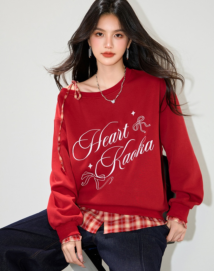 Niche American style hoodie Pseudo-two tops for women