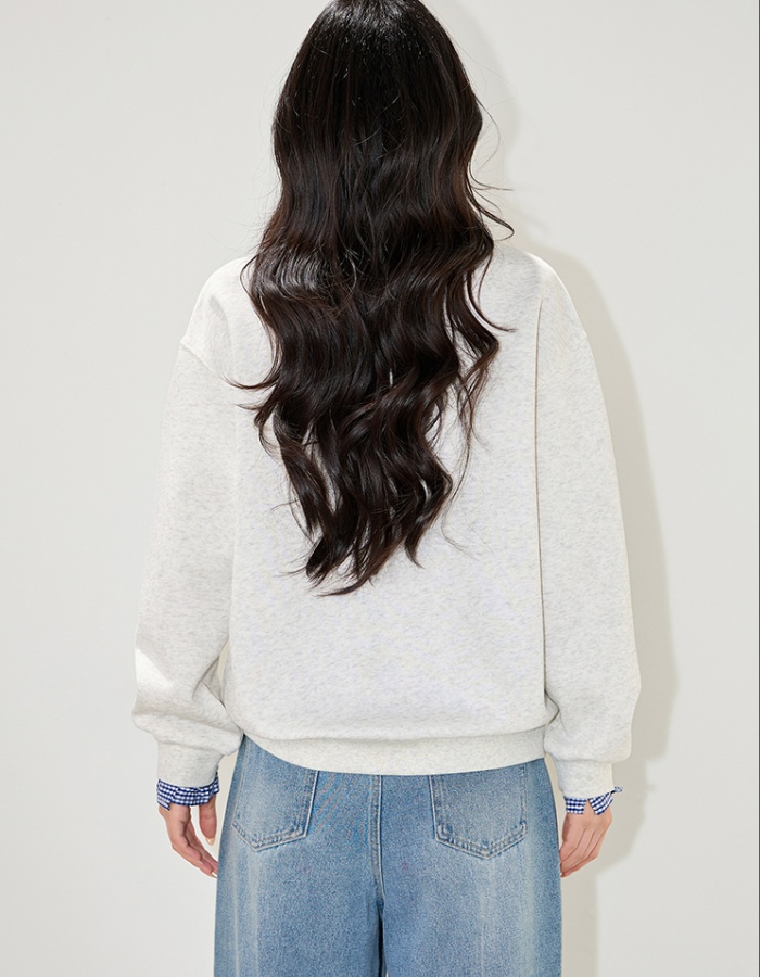 Pseudo-two embroidery splice tops loose thin hoodie