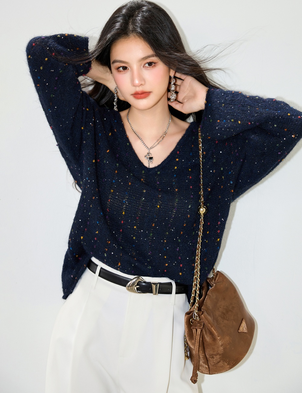 Tender V-neck autumn and winter loose sweater for women