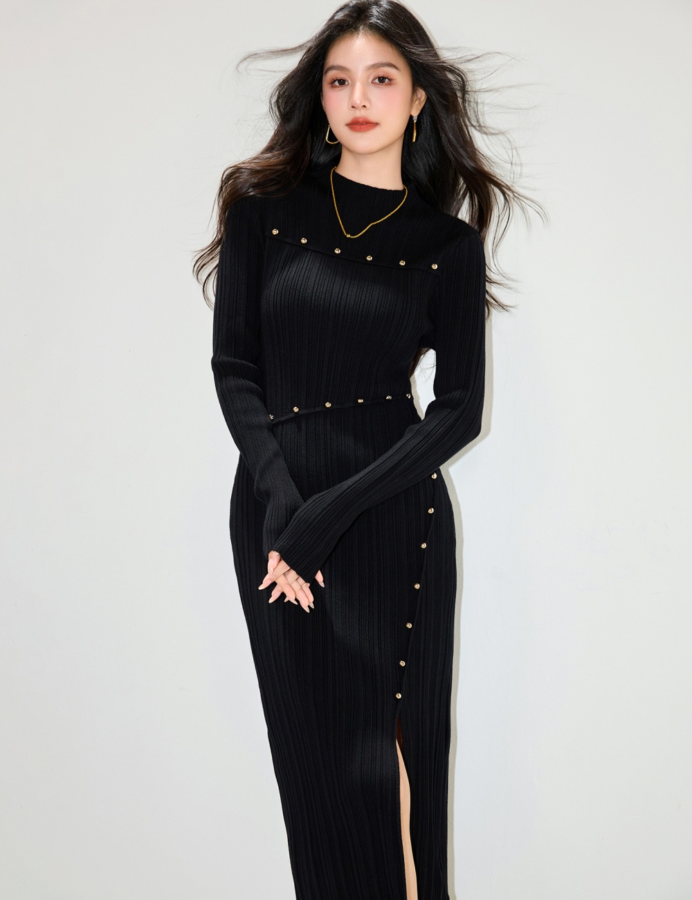 Inside the ride black long dress bottoming dress for women