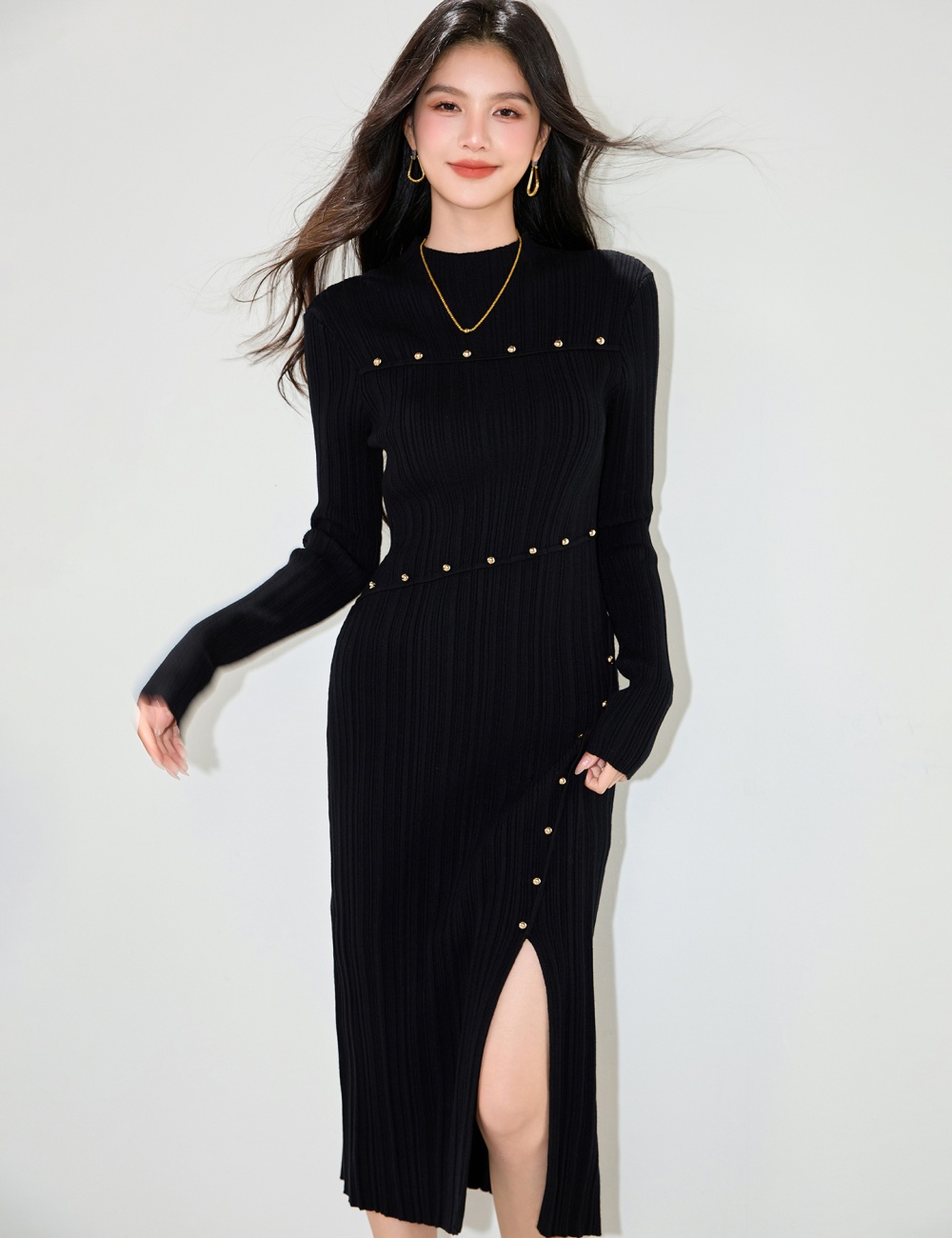 Inside the ride black long dress bottoming dress for women