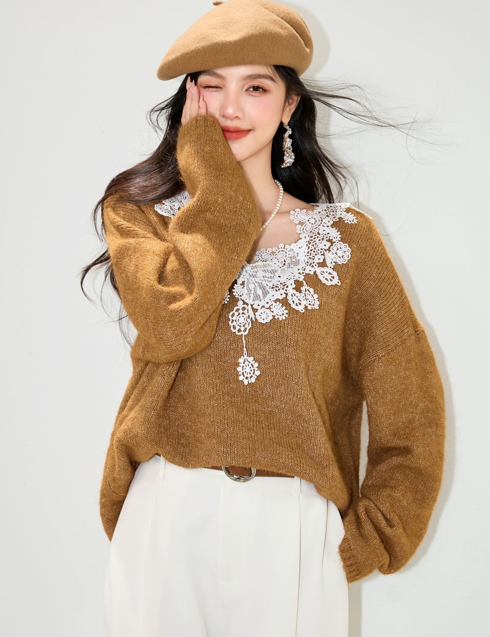 Loose France style retro autumn sweater for women