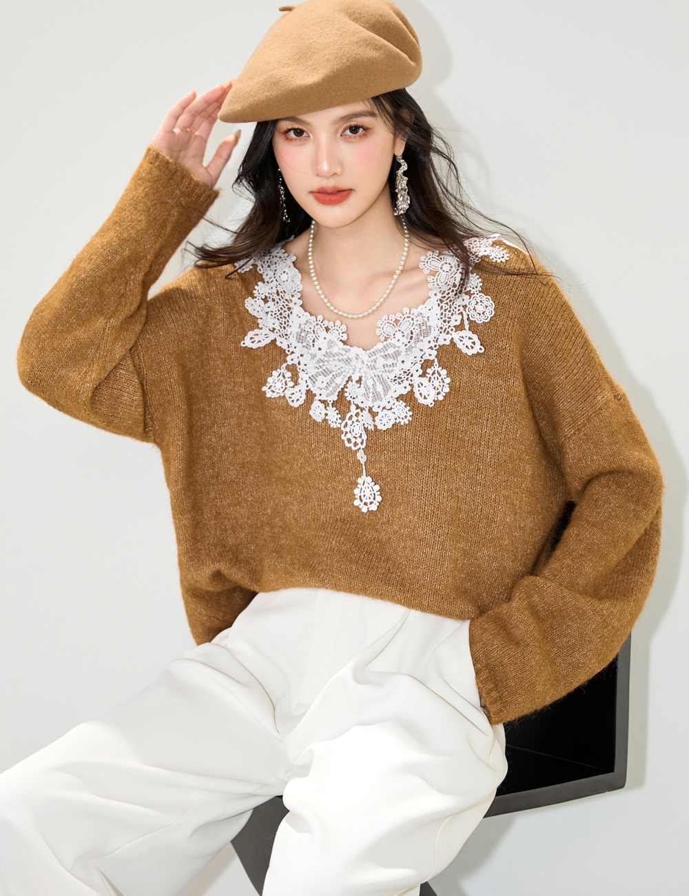 Loose France style retro autumn sweater for women