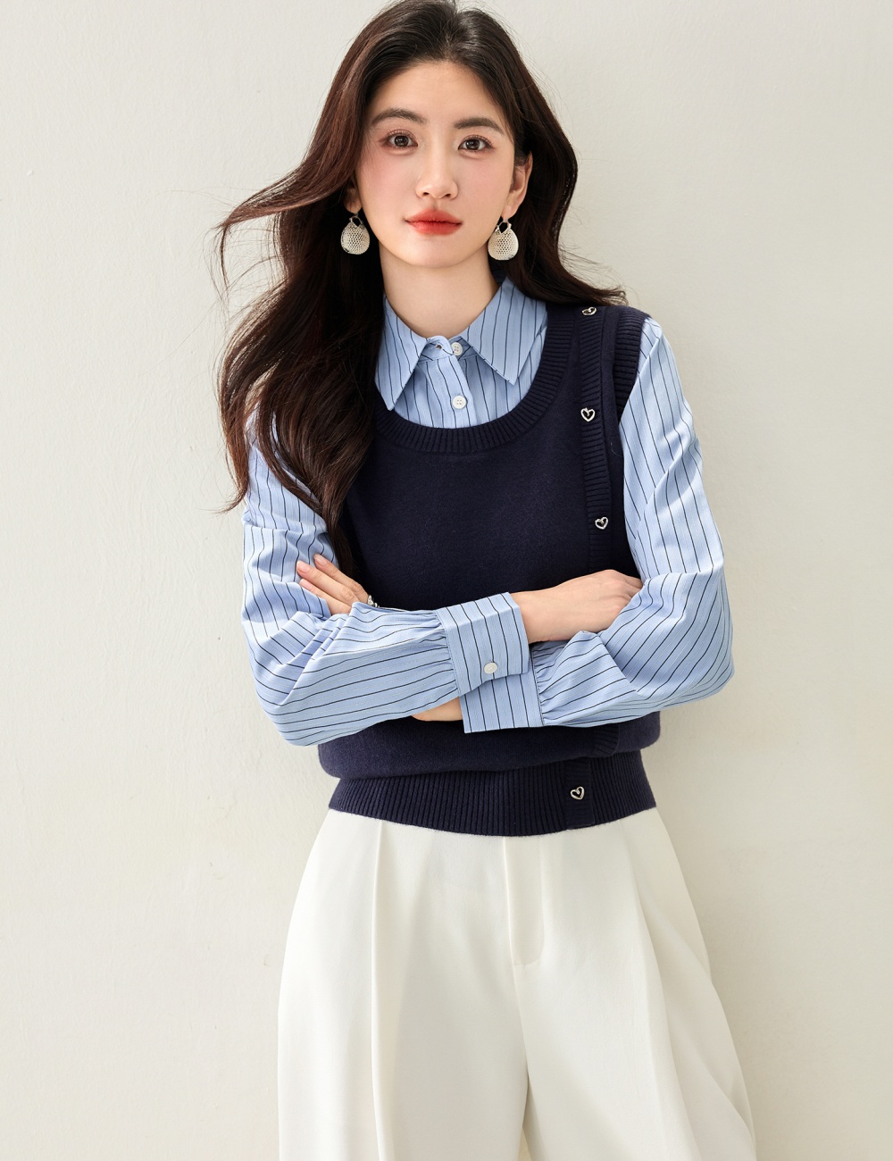 Splice elegant hoodie Pseudo-two tops for women