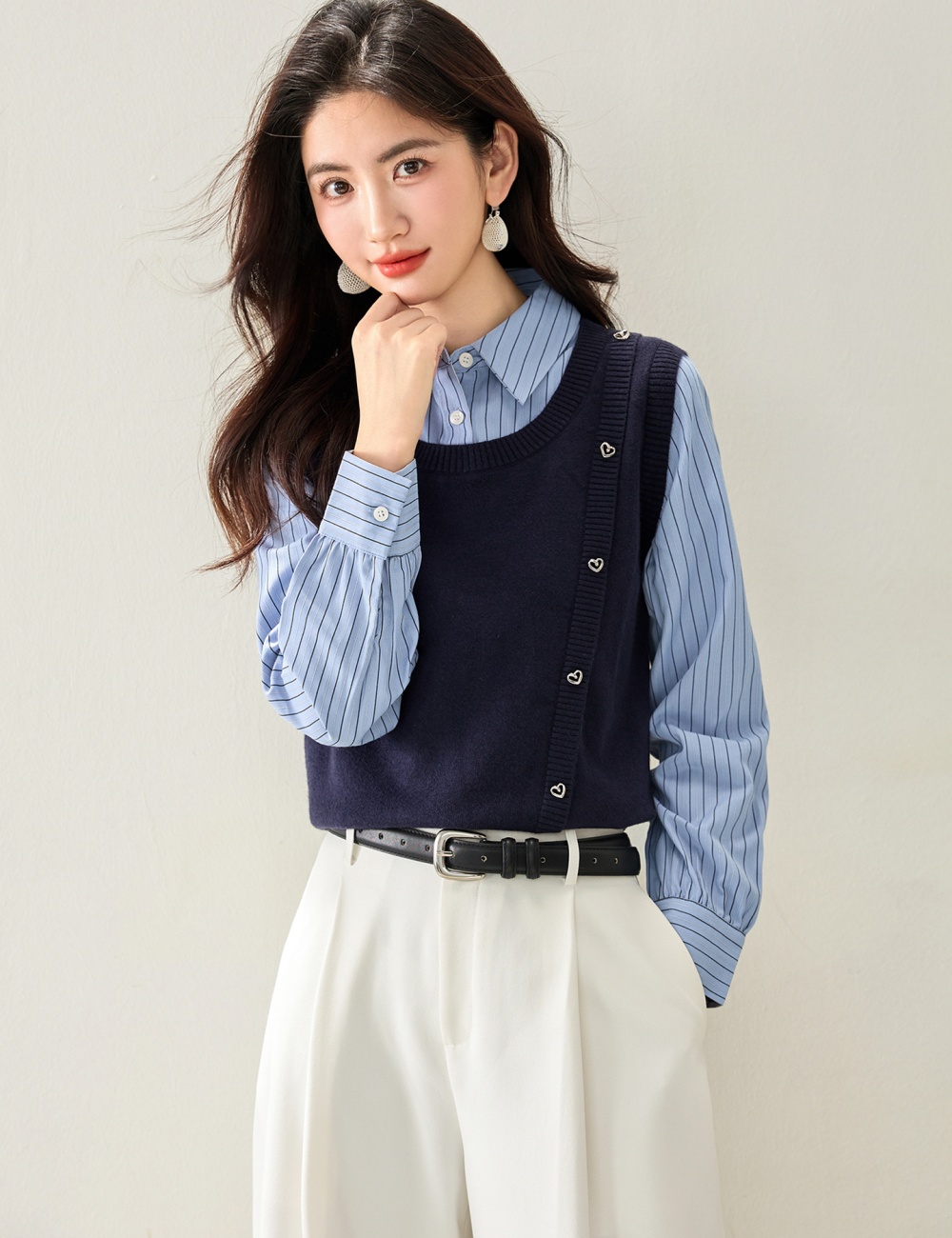 Splice elegant hoodie Pseudo-two tops for women