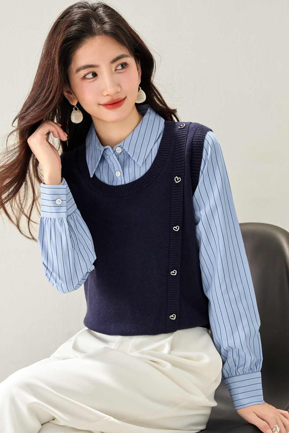 Splice elegant hoodie Pseudo-two tops for women