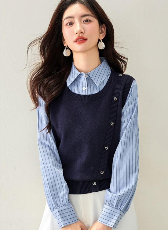 Splice elegant hoodie Pseudo-two tops for women