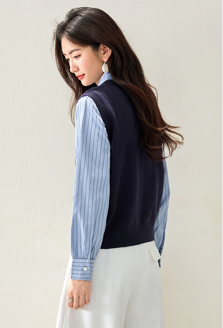 Splice elegant hoodie Pseudo-two tops for women