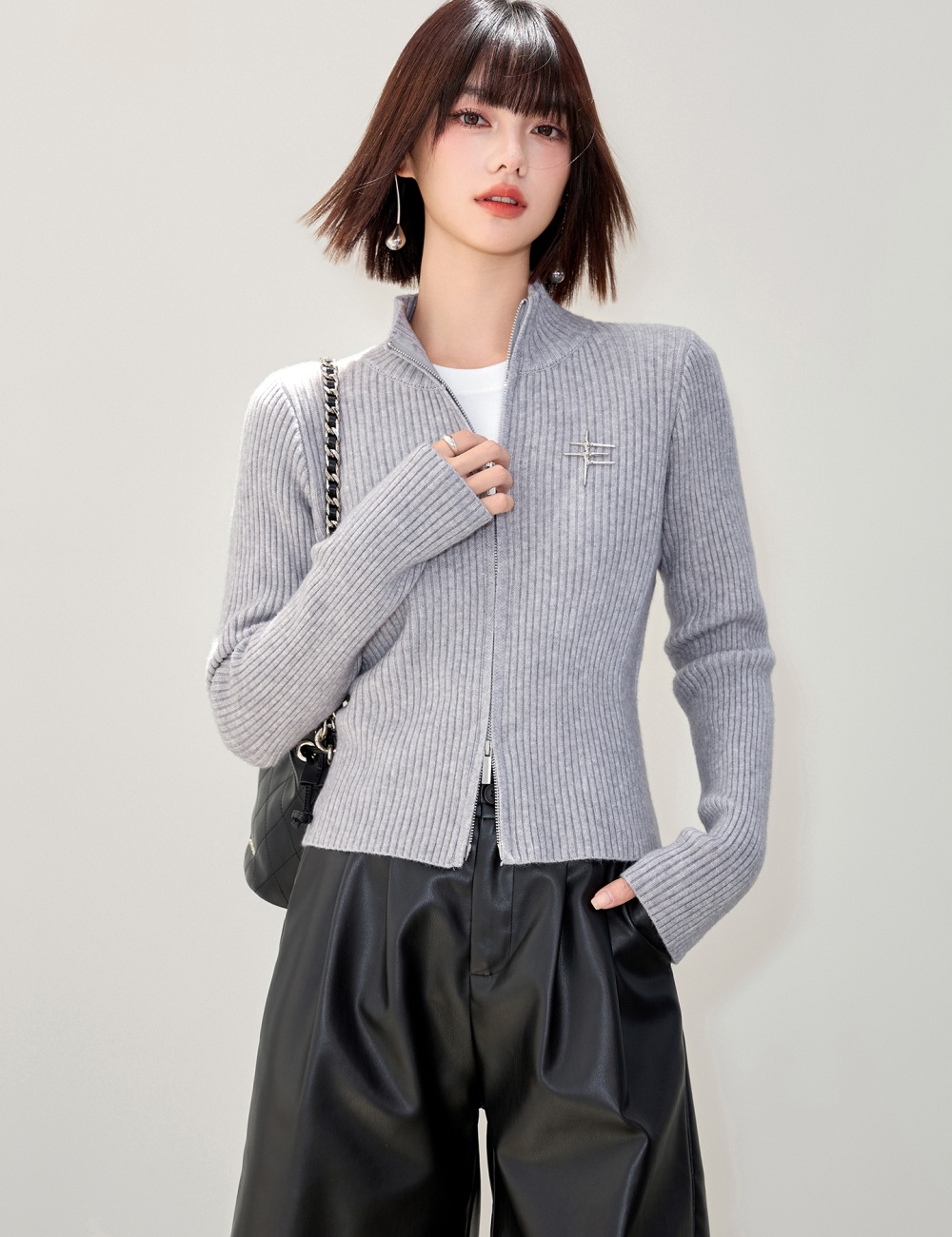 Autumn and winter pure cardigan zip tops for women