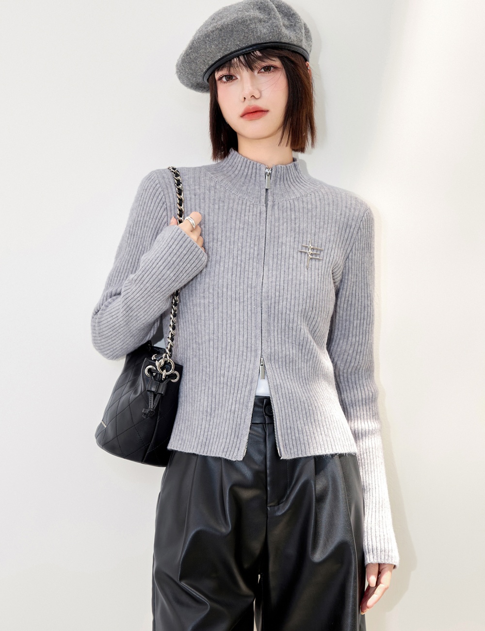 Autumn and winter pure cardigan zip tops for women