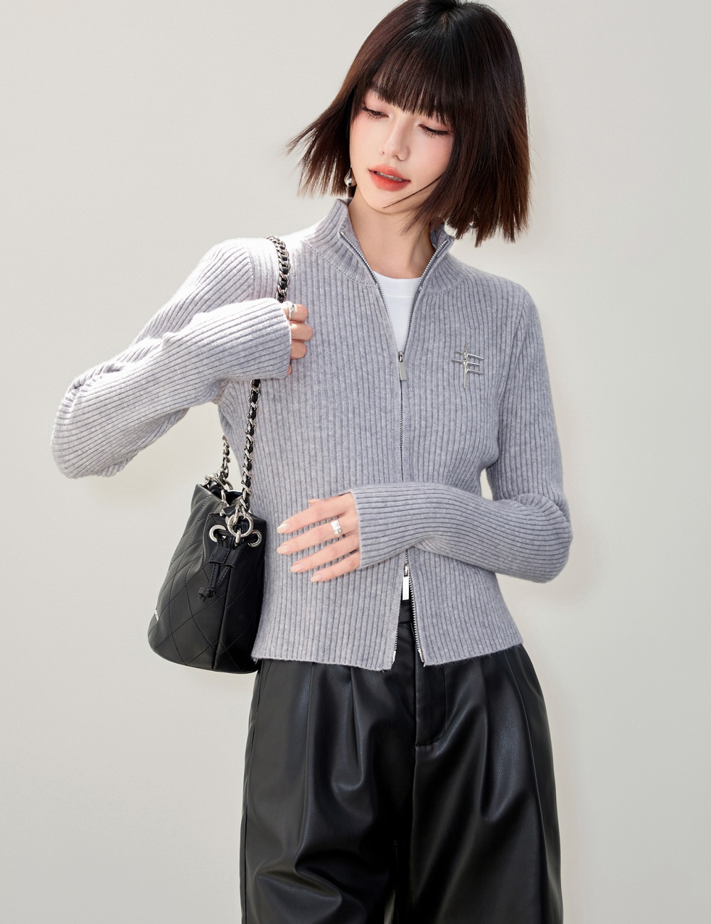 Autumn and winter pure cardigan zip tops for women